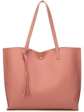 Women’s Old Rose Soft Faux Leather Tote Bag Tassel Large Shoulder Purse